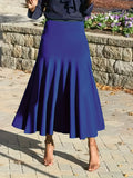 vlovelaw  Plus Size Party Skirt, Women's Plus Solid High Rise Non-stretch Maxi Mermaid Skirt