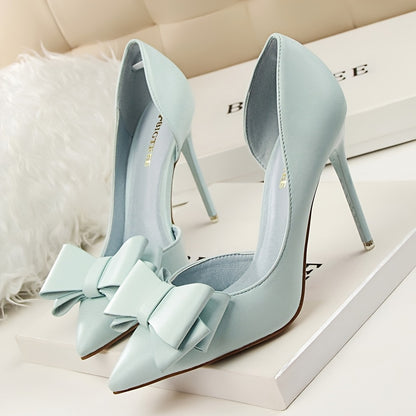 vlovelaw  Women's Elegant Bowknot Decor Stiletto Heels, Fashion Pointed-Toe Pumps, Cut-Out Side Design Heels