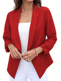 vlovelaw  Shawl Collar Open Front Blazer, Casual 3/4 Sleeve Blazer For Office & Work, Women's Clothing