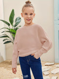 Kids' Cozy Oversized Batwing Crewneck Sweater - Soft, Chunky, Slouchy, Long Sleeve, Fall Fashion Essential for Girls - Cute Pullover Jumper Shirt for Casual Daily Wear