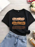 Plus Size Casual T-shirt, Women's Plus Letter Print Short Sleeve Round Neck Slight Stretch T-shirt