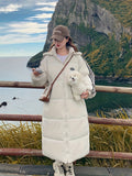 Women's Casual Long Puffer Coat - Mid-Length, Solid Color with Hood, Polyester, Machine Washable