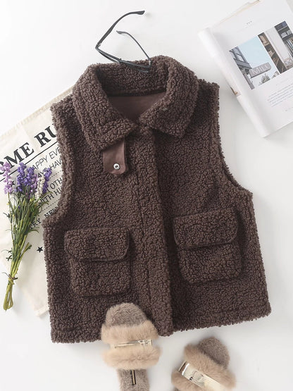 Women's Outerwear Suede Teddy Vest Jacket