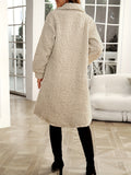 vlovelaw Button Front Solid Teddy Coat, Casual Long Sleeve Winter Outerwear, Women's Clothing