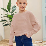 Kids' Cozy Oversized Batwing Crewneck Sweater - Soft, Chunky, Slouchy, Long Sleeve, Fall Fashion Essential for Girls - Cute Pullover Jumper Shirt for Casual Daily Wear