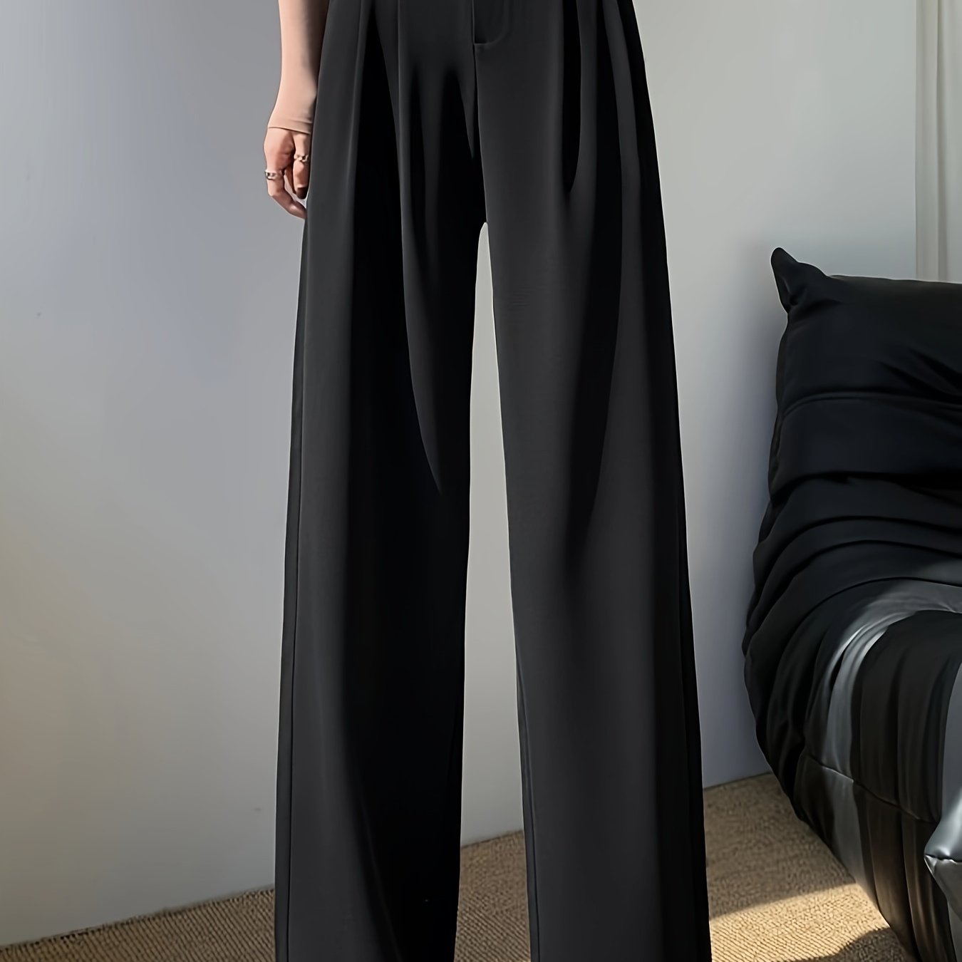 vlovelaw  Solid High Waist Pants, Casual Wide Leg Button Pants, Women's Clothing