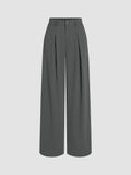 Solid Wide Leg Pants, Elegant Button Slant Pocket Draped Pants, Women's Clothing