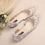 Women's Elegant Pointed Toe Flats, Side Cut-out Slip On Tweed Shoes, Comfy Soft Sole Flat Shoes