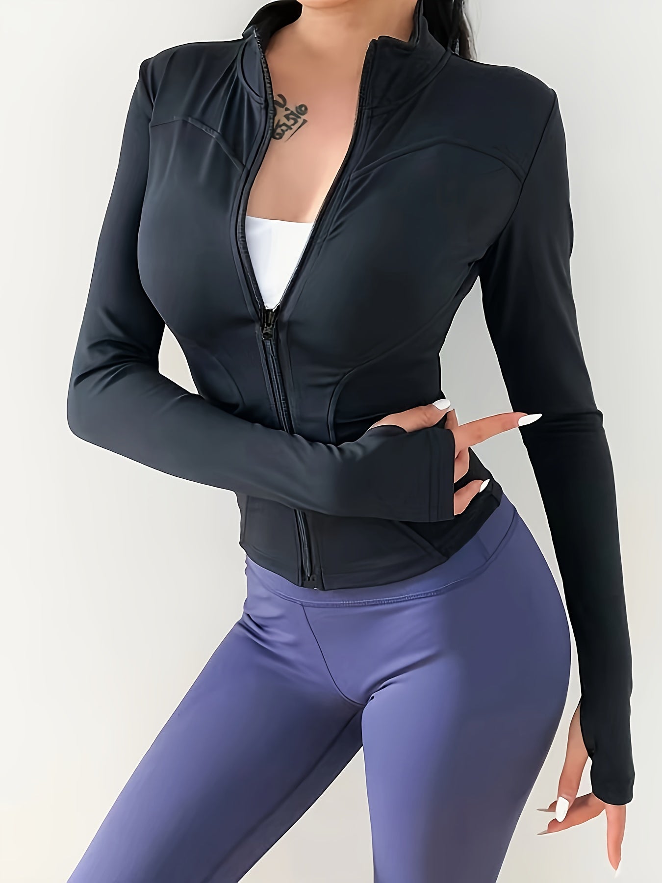 vlovelaw  Quick Drying Slimming Fitness Jacket, Long Sleeves With Thumb Holes Sports Coat, Women's Activewear