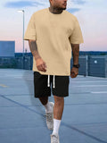 Mens Stylish Comfy Lounge Sets - Trendy Solid Tee & Drawstring Shorts - Ideal for Home & Outdoor, Summer Chill-out Wear