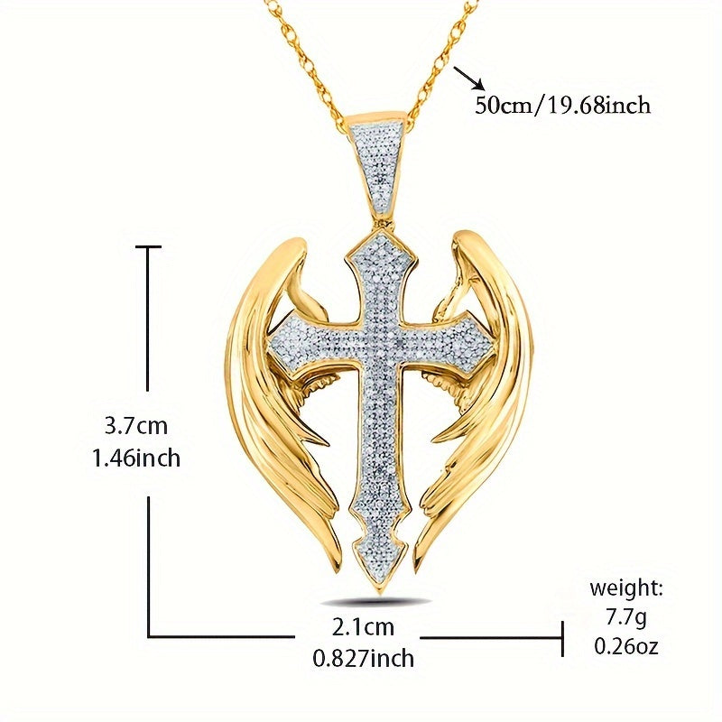 Angel Wings Cross Pendant Necklace, Elegant Style Fashionable Unisex Jewelry Accessory, Ideal Anniversary & Birthday Gift