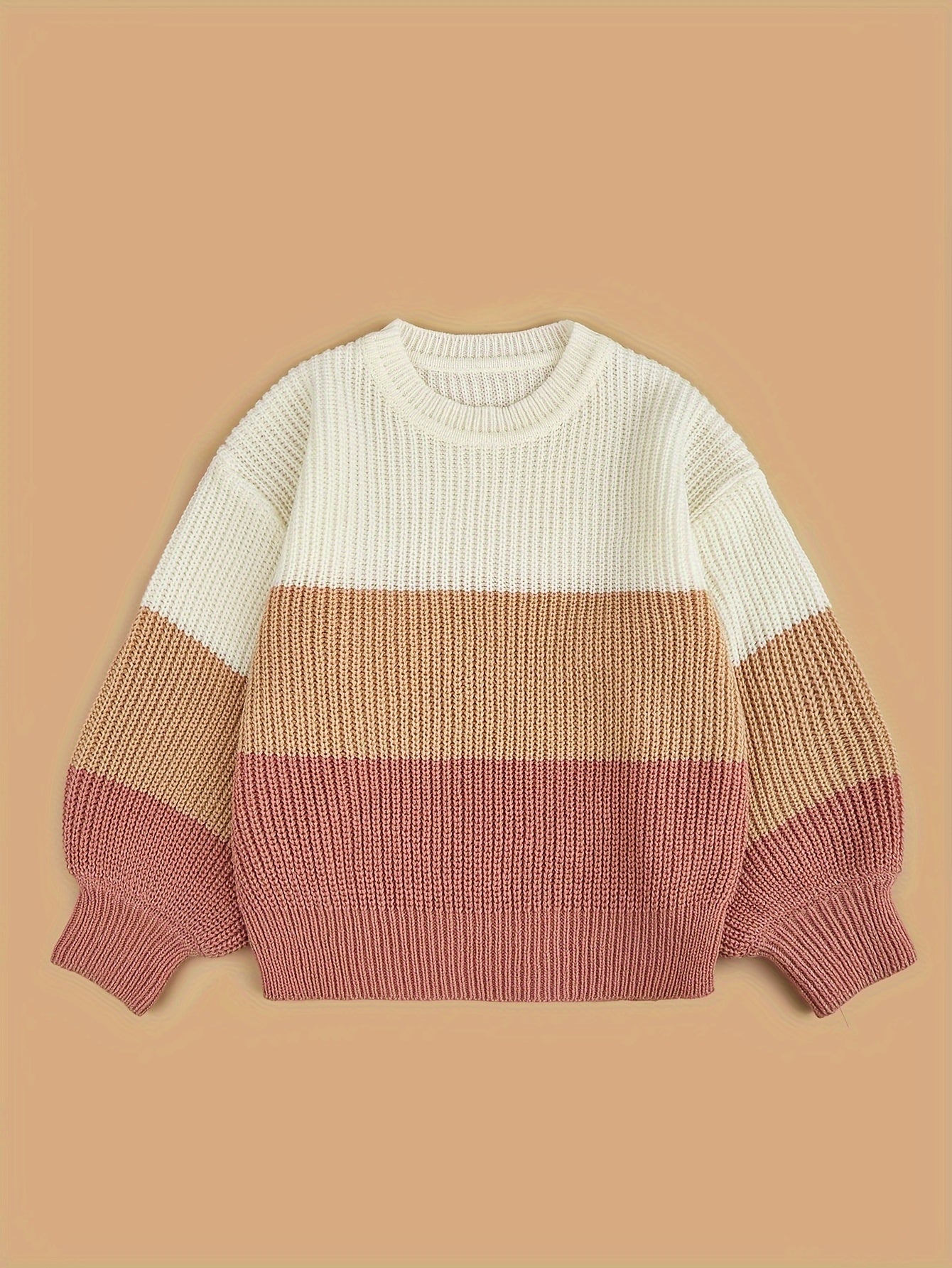 Adorable Girls' Drop Shoulder Knit Sweater Tops - Soft, Cozy, and Stylish Contrast Color Design for Autumn and Winter Seasons - Perfect for Casual Daily Wear