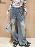 vlovelaw  Girls Vintage High Waist Ripped Jeans Baggy & Casual Style Denim Trousers For Street Going Out