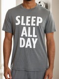 Men's 2 Pcs Comfy And Leisure Loungewear Suit - Simple Letter Printed Short-sleeved T-shirt & Trousers