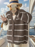 vlovelaw  Striped Button Front Knitted Cardigan, Casual Long Sleeve Cardigan, Women's Clothing