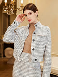 Plaid Button Front Fall & Winter Jacket, Elegant Long Sleeve Outerwear, Women's Clothing