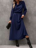 vlovelaw  Cowl Neck Solid Midi Dress, Elegant Long Sleeve A Line Dress, Women's Clothing