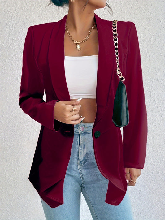 Plus Size Casual Blazer, Women's Plus Solid Three Quarter Sleeve Lapel Collar Single Breasted Blazer Jacket