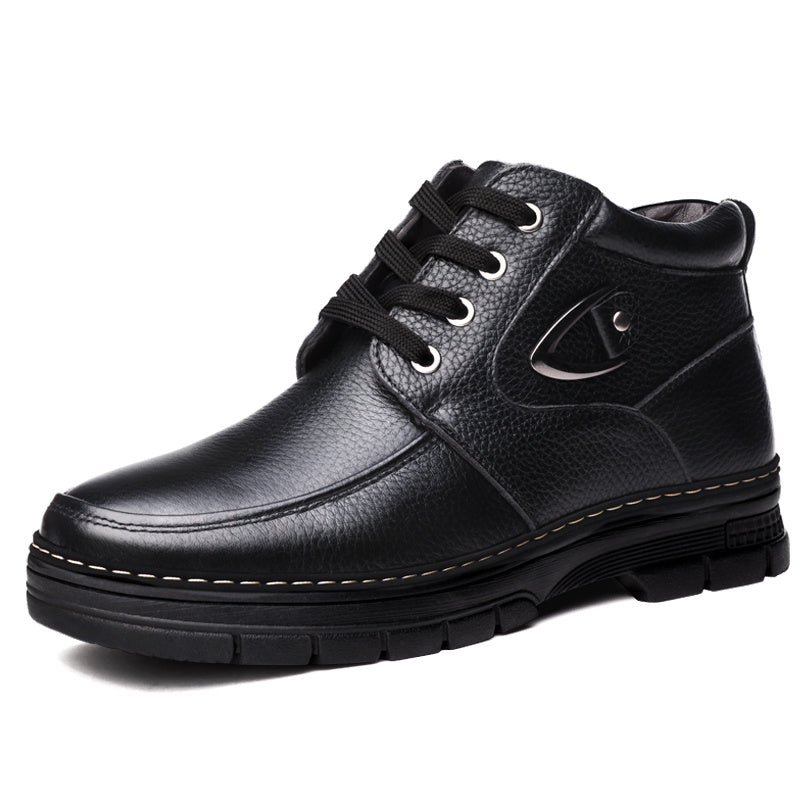 Men's Insulated Leather Boots - Warm, Comfortable Lace-Up Walking Shoes for Everyday Casual Wear