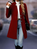 Solid Button Front Tunic Overcoat, Elegant Long Sleeve Winter Outwear, Women's Clothing