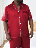 2PCS Plus Size Mens Luxury Sleepwear Set - Soft Short Sleeve Lapel Top & Pants - Lightweight, Summer-Ready, Comfortable Lounge Wear for Stylish Nights