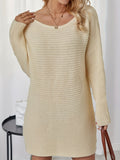 vlovelaw  Solid Rib Knit Sweater Dress, Casual Crew Neck Long Sleeve Dress, Women's Clothing