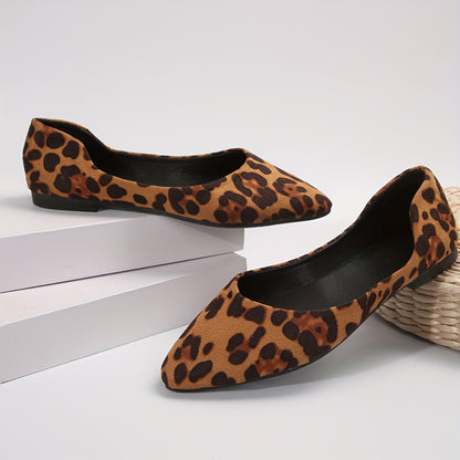 Stylish Leopard Print Ballet Flats - Ultra Lightweight, Comfortable, Slip-On Shoes with Pointed Toe, Ankle Strap, and Soft Flannel Upper for Casual All-Season Wear