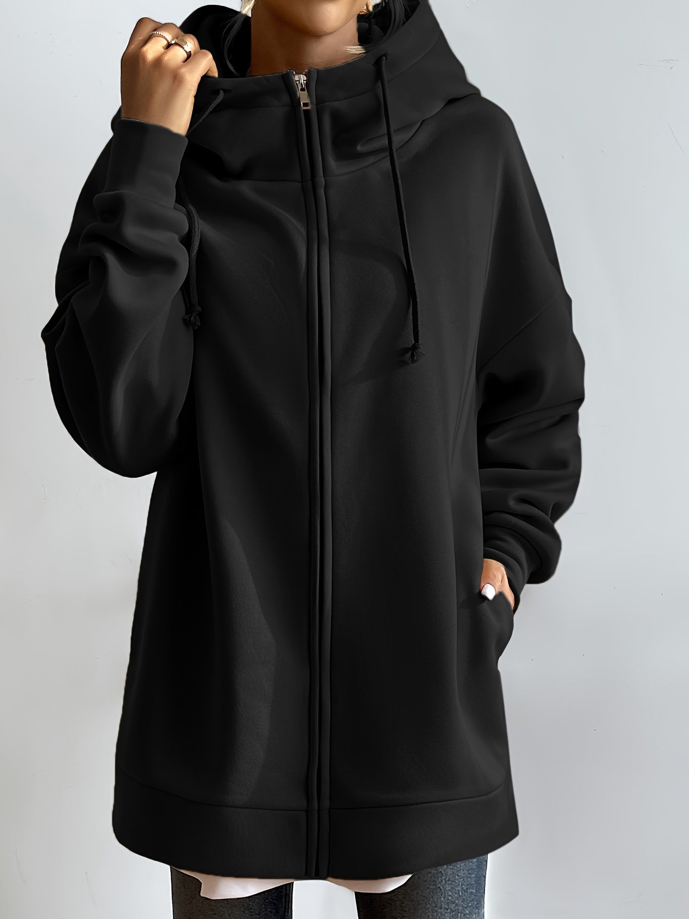 vlovelaw  Solid Color Casual Sports Hooded Zipper Sweatshirs, Long Sleeve Drawstring Hoodie, Women's Sporty Sweatshirts