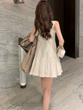 Ruffle Hem Scoop Neck Dress, Casual Button Front Above Knee Sleeveless Tank Dress For Spring & Summer, Women's Clothing