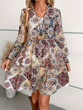 vlovelaw  Floral Print V Neck Dress, Casual Long Sleeve Dress For Spring & Fall, Women's Clothing