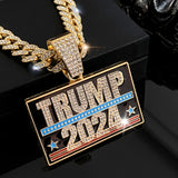 Creative TRUMP  Pendant Design Necklace Zinc Alloy Jewelry Embellished With Rhinestones Personality Female Neck Decor