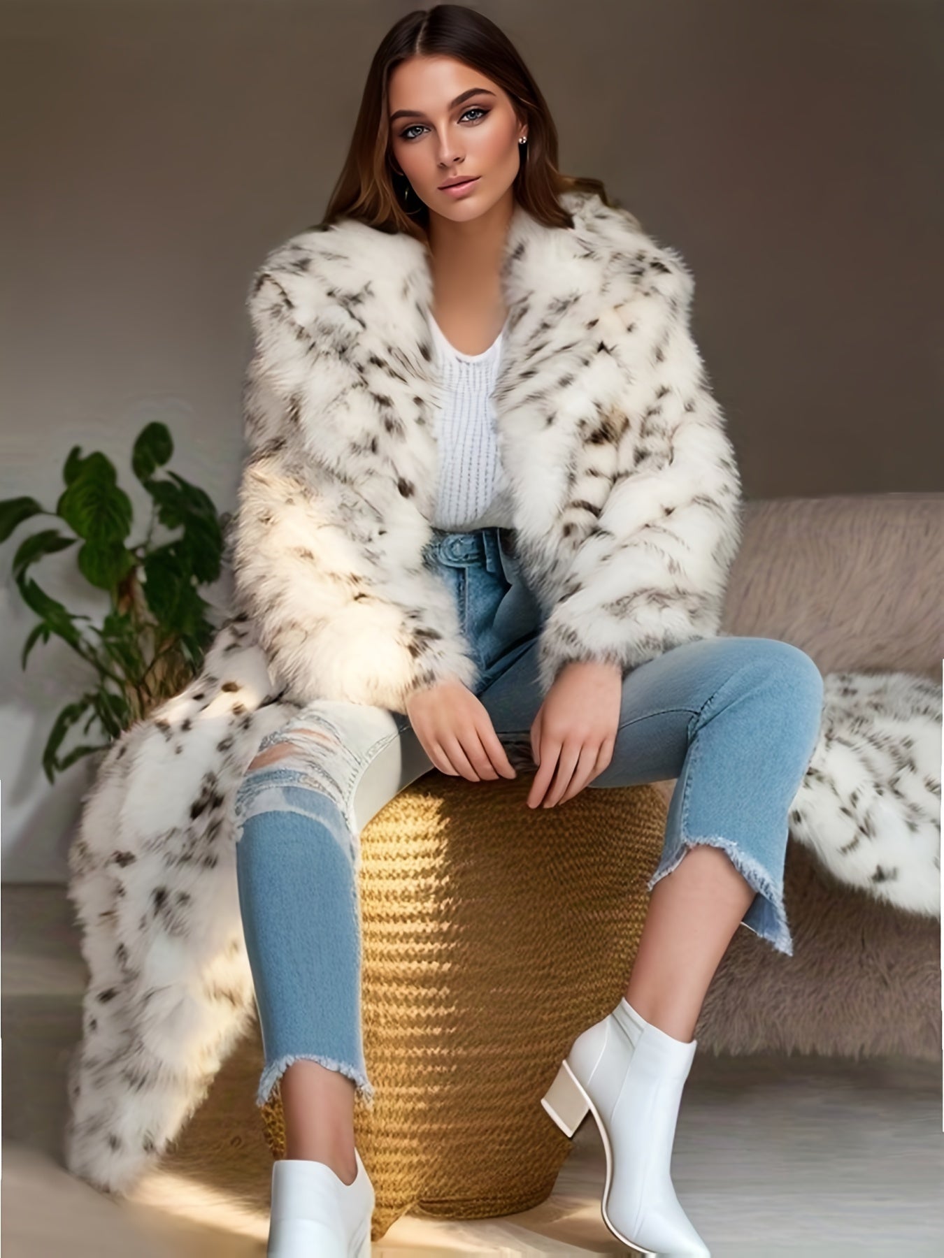 vlovelaw  Faux Fur Open Front Coat, Elegant Long Sleeve Winter Warm Outerwear, Women's Clothing