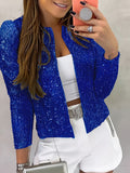 vlovelaw  Solid Crew Neck Sequined Jacket, Long Sleeve Casual Every Day Top For Spring & Fall, Women's Clothing