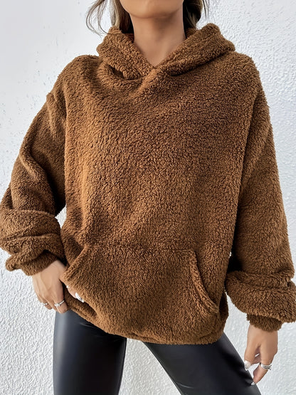 vlovelaw Bear Ear Pocket Plush Hoodie, Casual Long Sleeve Hooded Sweatshirt, Women's Clothing