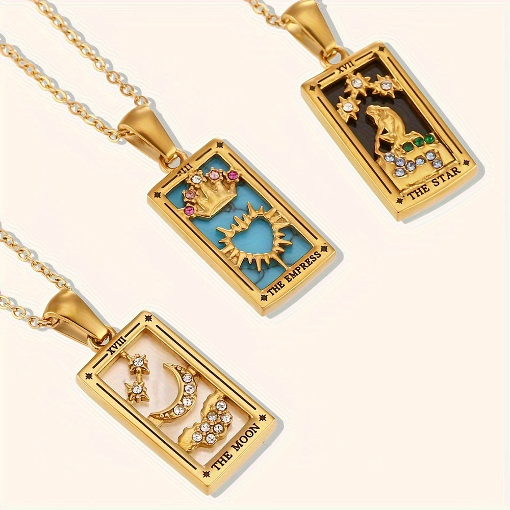 3 sets of rectangular dripping zircon Tarot pendant jewelry Fashion stainless steel plated 18K gold necklace for women and men's gifts preferred