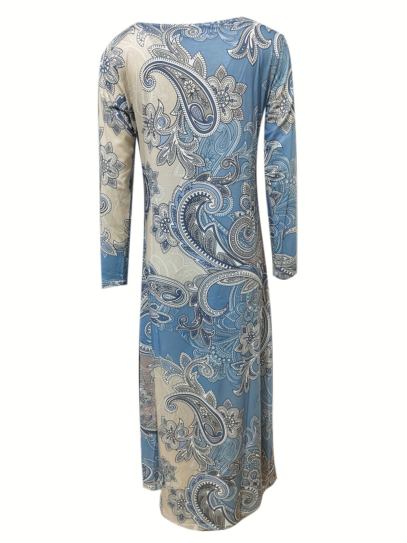 vlovelaw  Paisley Print Maxi Dress, Ethnic Long Sleeve Crew Neck Dress, Women's Clothing