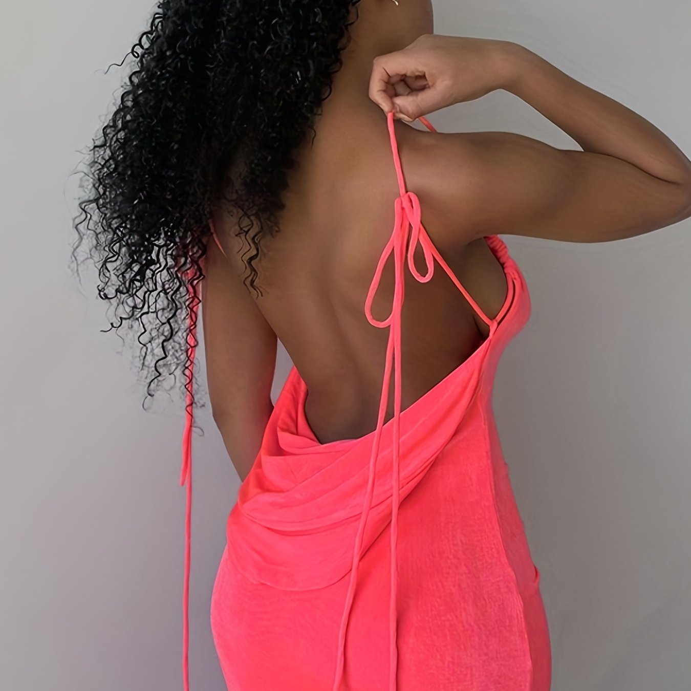 Solid Draped Spaghetti Dress, Sexy Backless Sleeveless Summer Dress, Women's Clothing