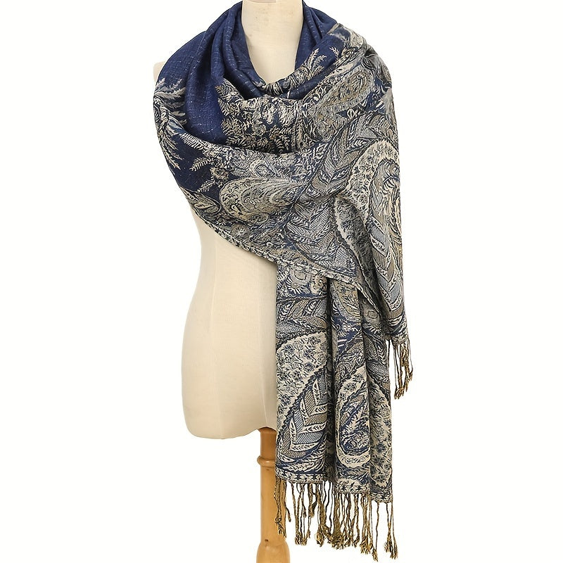 Ultra-Soft Bohemian Paisley Shawl Scarf - Premium Jacquard Weave with Fashionable Tassels - Windproof Wrap for Women