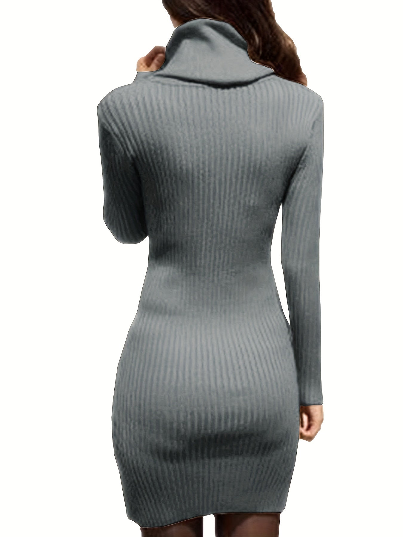 vlovelaw  Solid Cowl Neck Bodycon Knitted Dress, Sexy Long Sleeve Dress For Fall & Winter, Women's Clothing