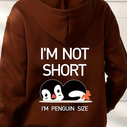 vlovelaw  Penguin Graphic Casual Sports Hooded Sweatshirts, Animal Print Drawstring Hoodies With Front Pocket, Women's Sporty Sweatshirts