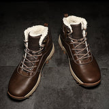 Men's Fashion Wear-resistant Shoes Warm Fleece Comfortable Insulated Non-slip Snow Boots For Trekking Hiking, Dark Brown, Winter