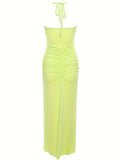 Ruched Asymmetrical Strapless Dress, Elegant Sleeveless Dress For Party & Banquet, Women's Clothing