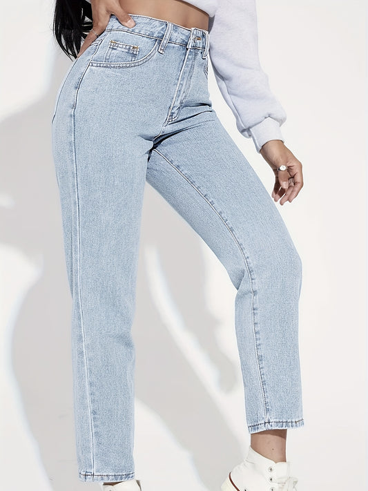 vlovelaw  High Waist Loose Tapered Jeans, Slash Pocket Casual Breathable Versatile Denim Pants, Women's Denim Jeans & Clothing