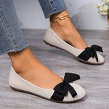 Womens Elegant Wide-Fit Soft-Sole Bow-Knot Flats - Lightweight, Comfortable, Breathable Fabric Shoes with Round Toe, Slip-On Closure, and Rubber Sole for All-Season Wear