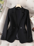 vlovelaw Notched Collar Button Front Blazer, Elegant Long Sleeve Blazer For Office & Work, Women's Clothing