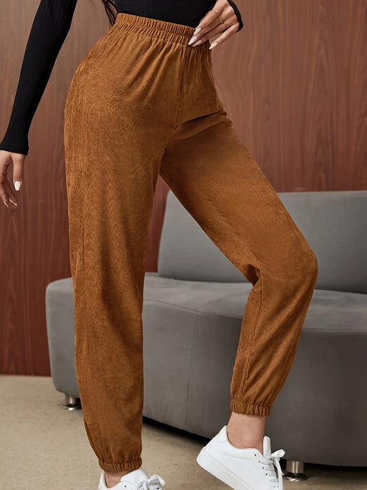 vlovelaw  Solid High Waist Pants, Casual Elastic Waist Carrot Pants, Women's Clothing