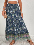 vlovelaw  Floral Print Drawstring Waist Skirt, Boho Skirt For Spring & Summer, Women's Clothing