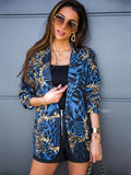 Full Printed Lapel Blazer, Casual Open Front Long Sleeve Outerwear, Women's Clothing