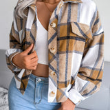 vlovelaw  Plaid Retro Long Sleeve Shirt, Button Up Casual Top For Winter & Fall, Women's Clothing