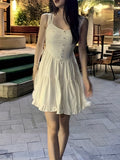 Ruffle Hem Scoop Neck Dress, Casual Button Front Above Knee Sleeveless Tank Dress For Spring & Summer, Women's Clothing